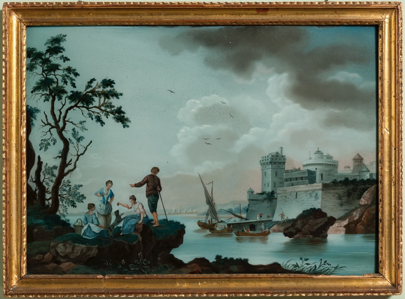 Seconde vue des Environs de Caudebec, peinture sous verre, Chine, vers 1770, Collection R. et F. Ryser, RY 533